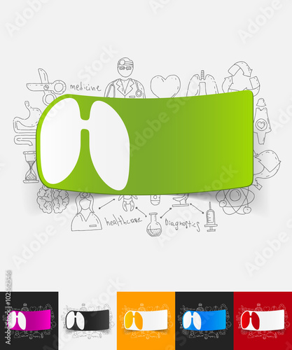 lung paper sticker with hand drawn elements