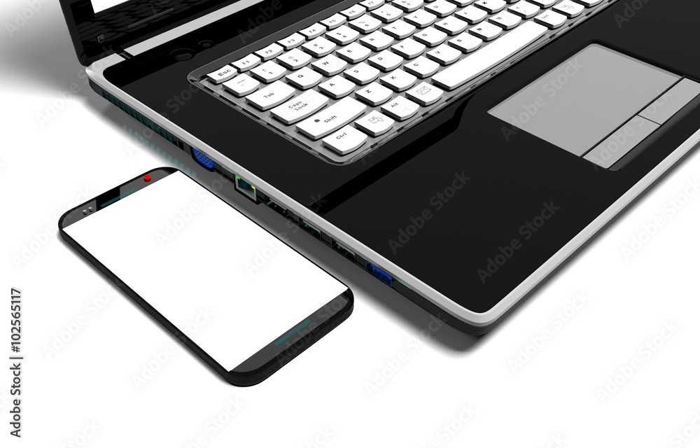 laptop, mobile phone - isolated on white with clipping path