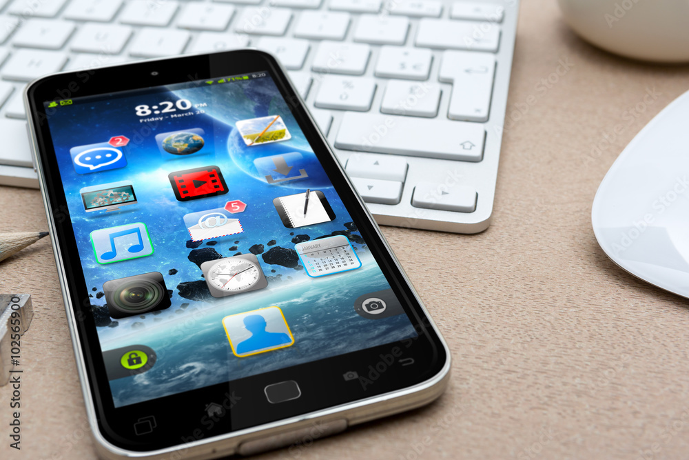Workplace with modern mobile phone Workplace with modern mobile phone