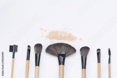 selection focus brushes for professional makeup artist on white background