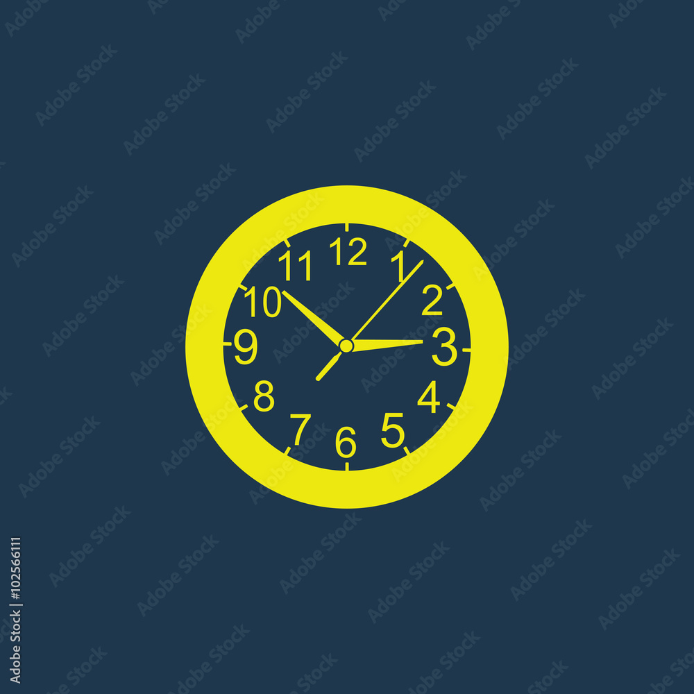 Yellow icon of Clock on dark blue background. Eps.10 Yellow icon of Clock on dark blue background. Eps.10
