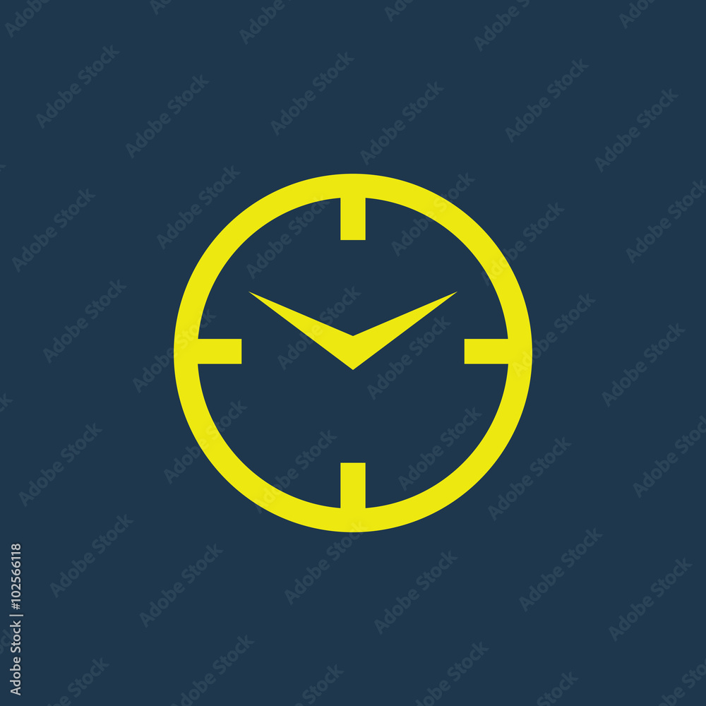 Yellow icon of Clock on dark blue background. Eps.10 Yellow icon of Clock on dark blue background. Eps.10