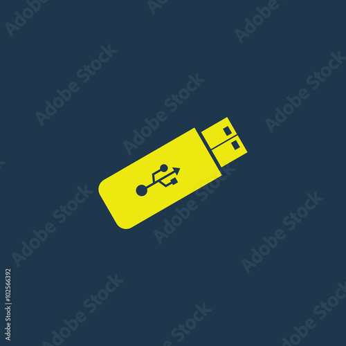 Yellow icon of Pen Drive on dark blue background. Eps.10