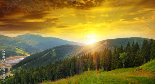 beautiful mountain landscape and sunrise © alinamd