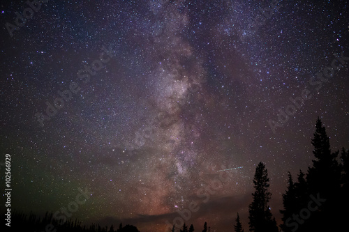 Stars of Milky Way and Northern Lights at Night