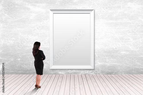 blank frame on a white background with business woman