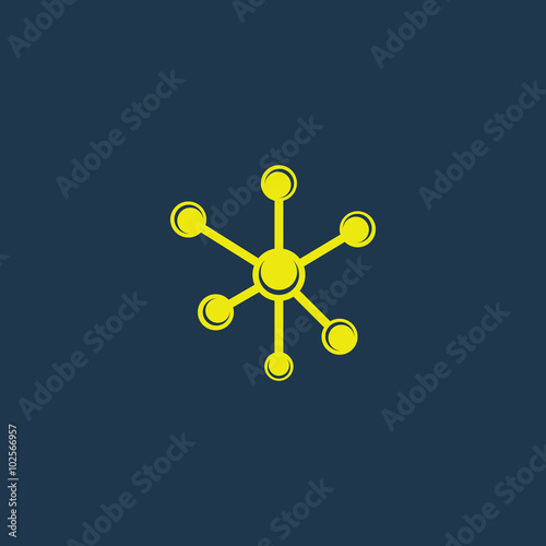Yellow icon of Molecules on dark blue background. Eps.10