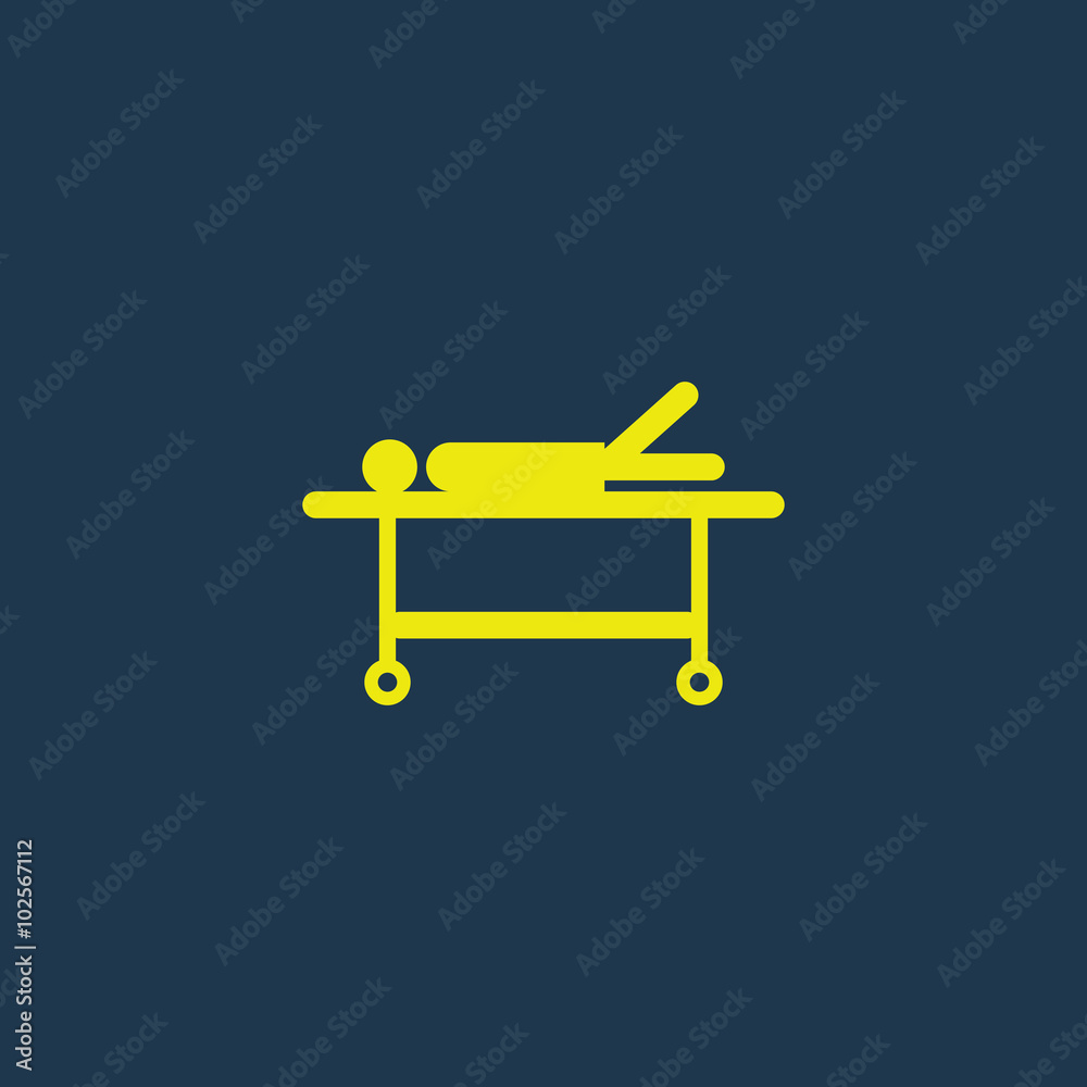 Yellow icon of Patient On Stretcher on dark blue background. Eps.10