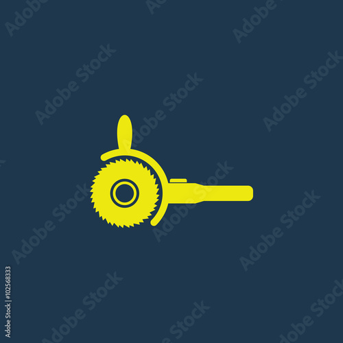 Yellow icon of Electric Hand Saw  on dark blue background. Eps.10