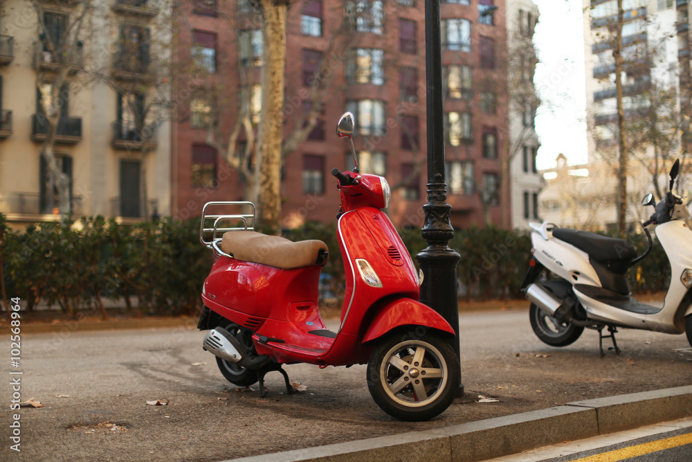 red moped in Barcelona