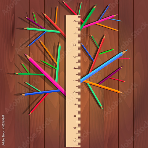 Tree, crayons and a ruler