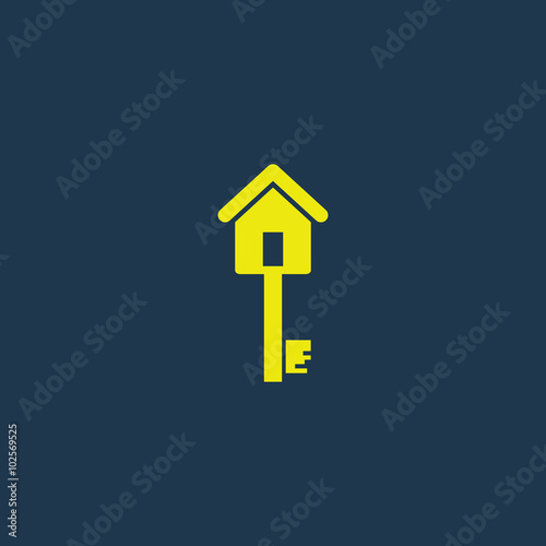 Yellow icon of Home Key on dark blue background. Eps.10