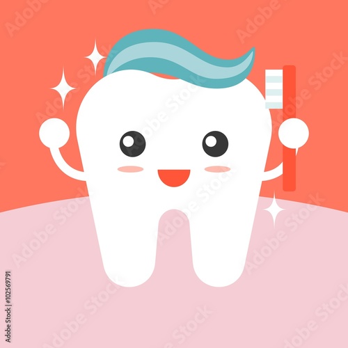 Vector tooth cleaning itself with toothpaste , flat design
