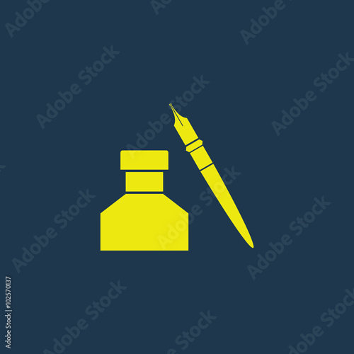 Yellow icon of Pen & Ink Pot on dark blue background. Eps.10