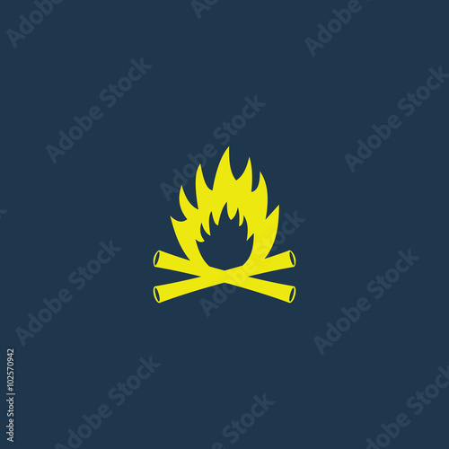 Yellow icon of Fire on dark blue background. Eps.10