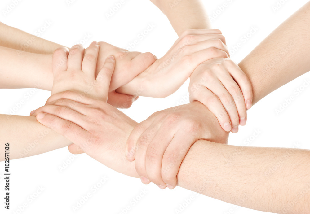 United hands on white background United hands on white background