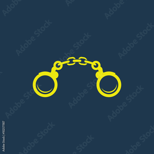 Yellow icon of Handcuffs on dark blue background. Eps.10