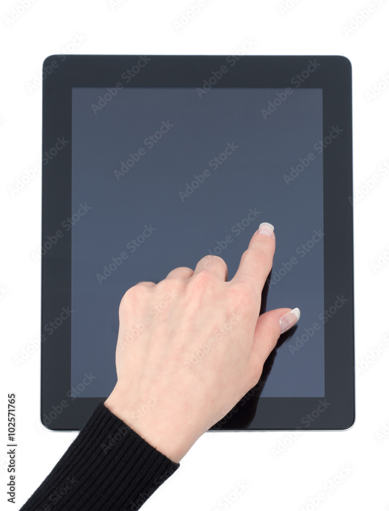 hands holding a tablet touch computer gadget with isolated scree hands holding a tablet touch computer gadget with isolated scree