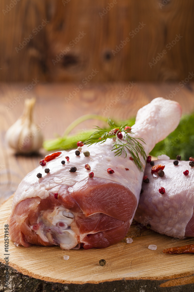 Raw turkey thigh with spices