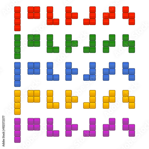 Tetris Bricks Pieces Total Set for Game. Vector