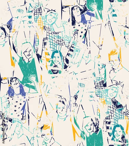 Obraz Szczęśliwi młodzi ludzie abstrakcjonistycznego bezszwowego wzoru.