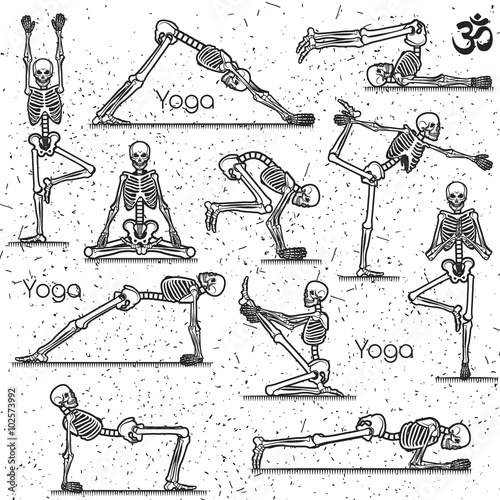 Skeleton practicing yoga