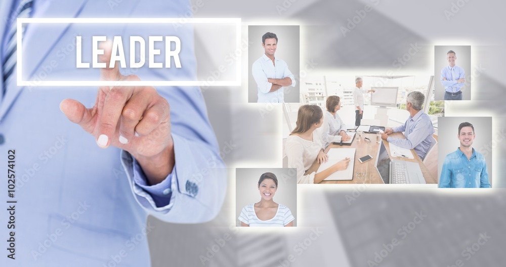 Composite image of businessman touching invisible screen Composite image of businessman touching invisible screen