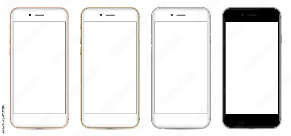 Set of Smartphones with blank screen in four colors Set of Smartphones with blank screen in four colors