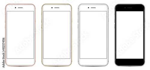 Set of Smartphones with blank screen in four colors photo