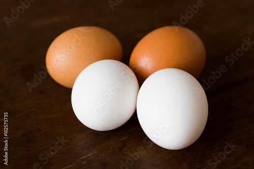 Brown and white eggs 
