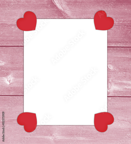 Valentine card love letter paper with hearts with empty space for text.