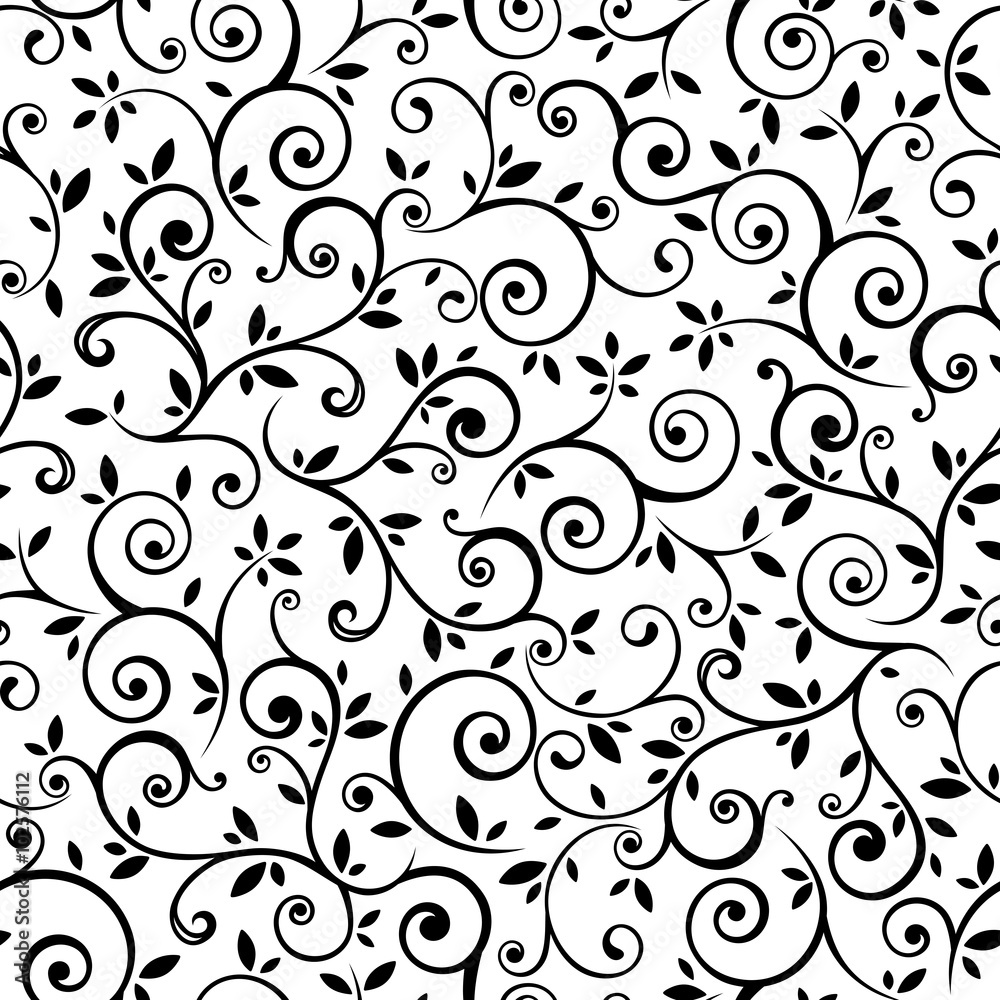 Vector vintage seamless black and white floral pattern.