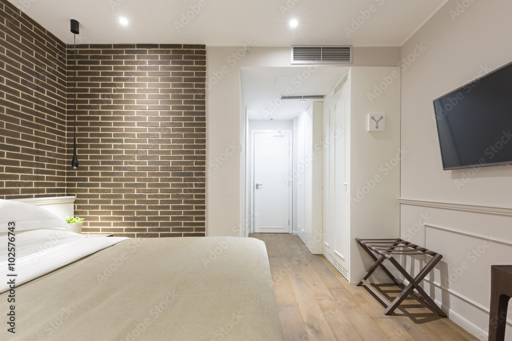 Modern bedroom interior in the evening