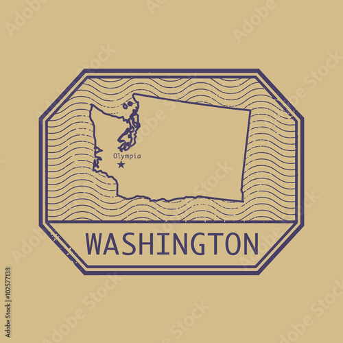 Stamp with the name and map of Washington, United States