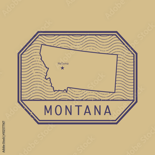 Stamp with the name and map of Montana, United States