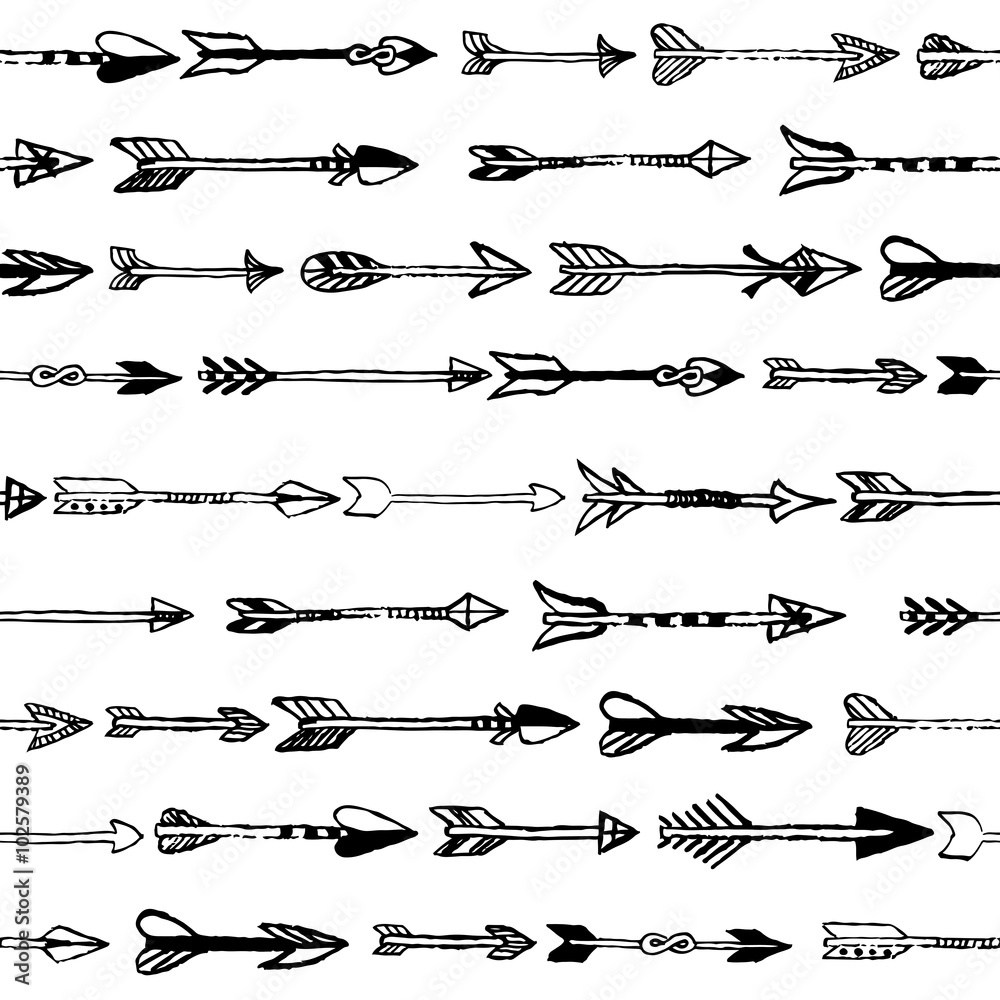 Hand drawn arrows seamless pattern on white background Hand drawn arrows seamless pattern on white background