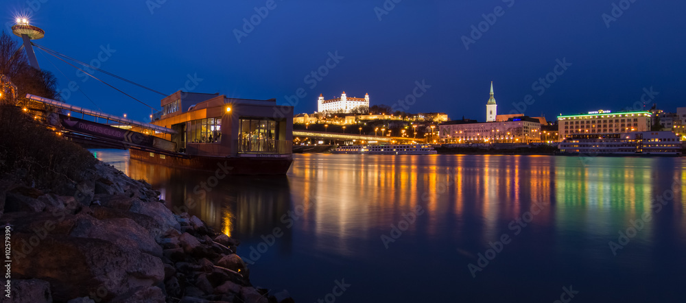 Bratislava night view from Danube
