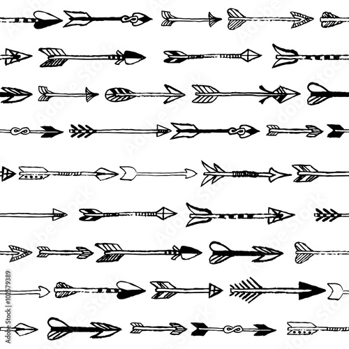 Hand drawn arrows seamless pattern on white background
