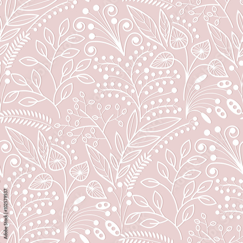 White floral scales seamless pattern on pink background © Julia Pavlenko