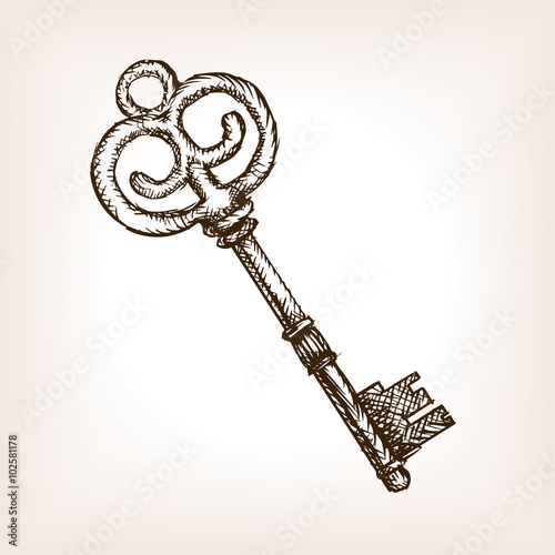 Vintage key hand drawn sketch style vector