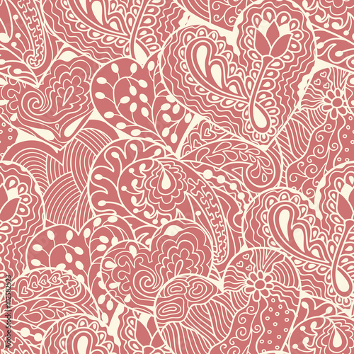 White heart drawing seamless pattern on red background