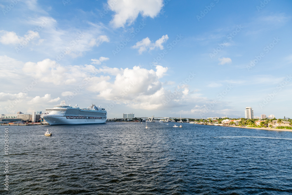 Cruise Ship Docked by Bridge in Fort Lauderdale