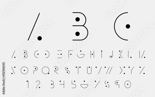 Black alphabetic fonts and numbers with black points. Vector eps10 illustrator.