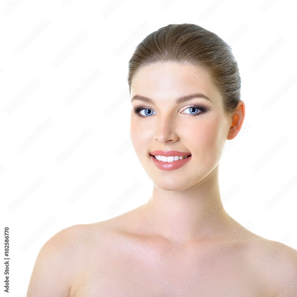 Fototapeta premium Beauty portrait of girl with beautiful healthy face and blond ha