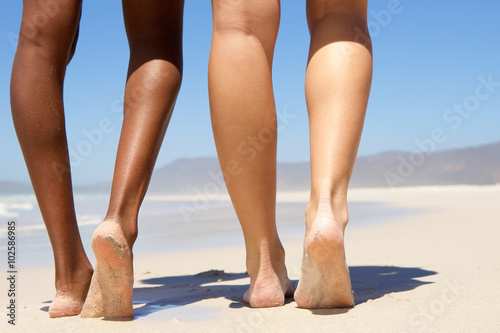 Low angle two women walking barefoot © mimagephotos