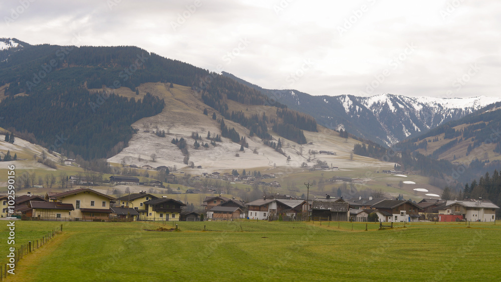 Beautiful landscape of valley in Alpine mountains