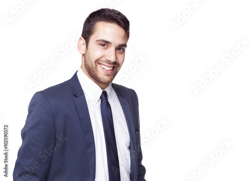 Handsome business man standing on white background