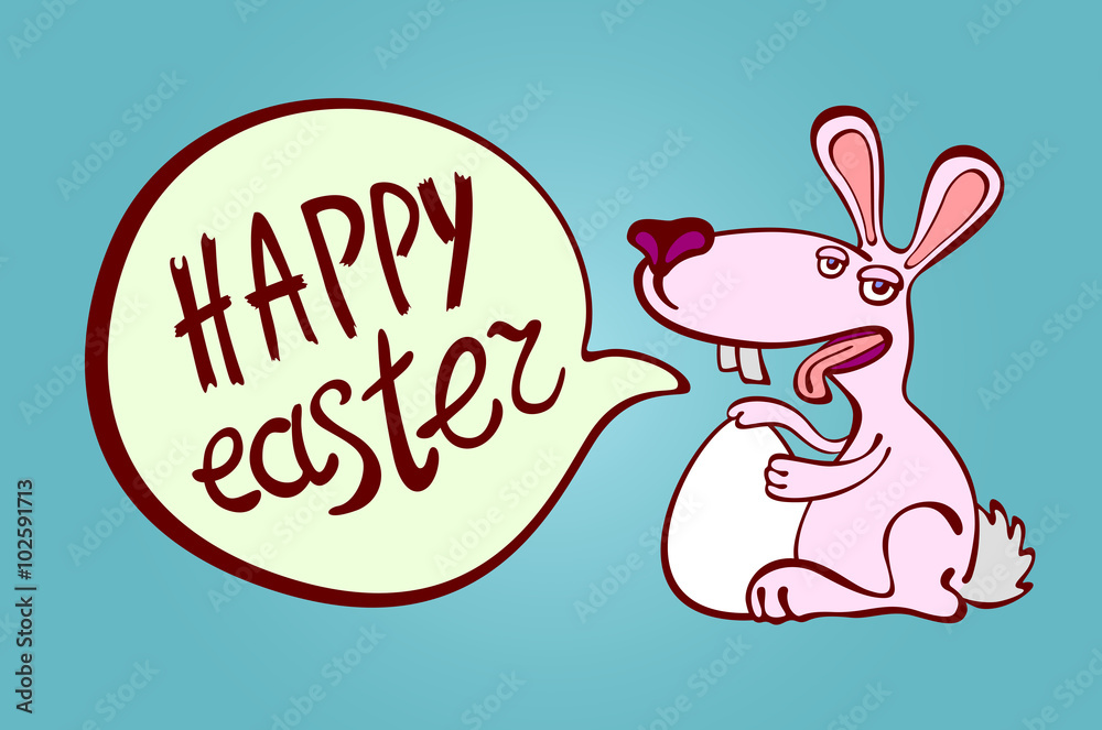 Happy Easter Typographical Background With Bunny Happy Easter Typographical Background With Bunny