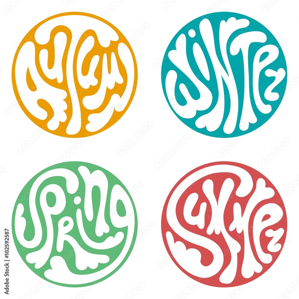 Set of seasons names written in a shape of circle Set of seasons names written in a shape of circle