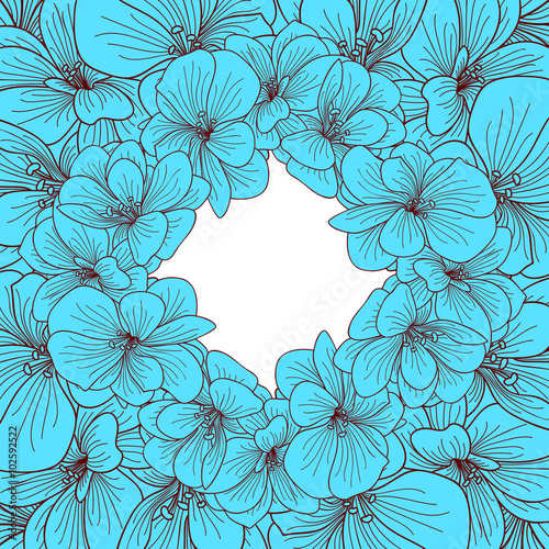 Fototapeta Naklejka Na Ścianę i Meble -  blue geranium flowers round frame